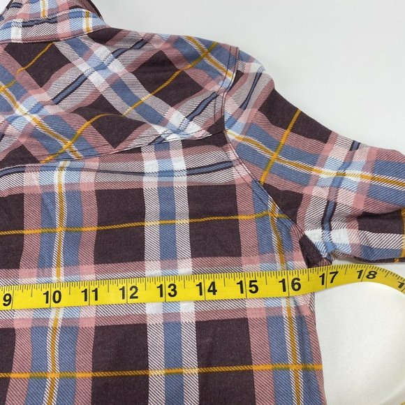 Passport Women Top Medium Plaid Snap Closure Pink Multicolor Roll-Up Long Sleeve - Picture 7 of 10